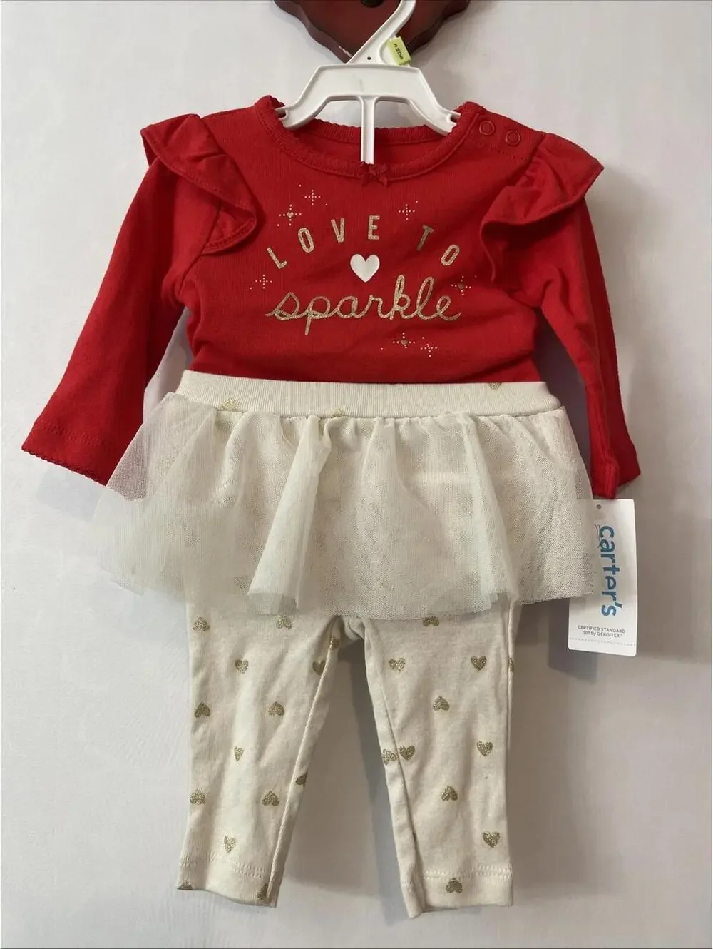 Carters 3 Months Infant Girls Red & Ivory Heart Print 2-Piece Outfit NWT! MZZ8